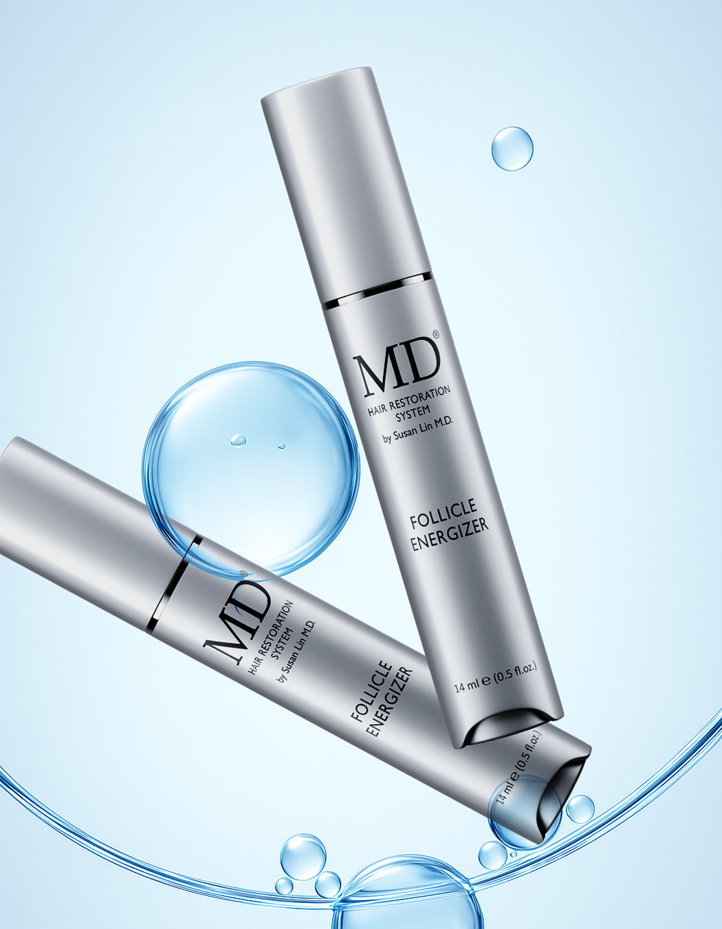 MD® Hair Follicle Energizer scalp serum key‑benefits graphic for thinning‑looking areas