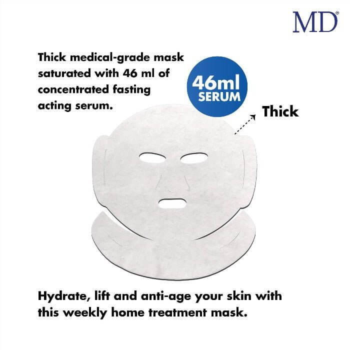 MD® Ultra Lifting Mask features firming peptides, hydrating botanicals, and a sheet mask design for visible lift and smoother skin on face and neck