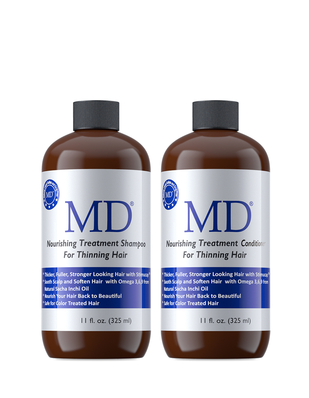 MD Nourishing Treatment Shampoo and Conditioner bundle from MD Hair cafor thinning hair, scalp health, and visible volume