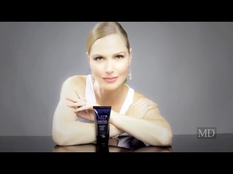 Brand model showcasing MD Flawless Factor BB Cream for radiant, even-toned skin with SPF 35 and anti-aging skincare benefits